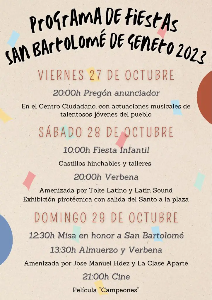 Fiestas de San Bartolomé de Geneto en La Laguna 2023. programa de actos y horarios