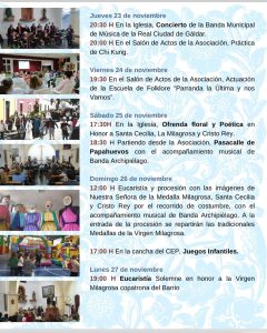 Fiestas de la Virgen de la Milagrosa, Santa Cecilia y Cristo Rey 2023. Programa de actos y eventos