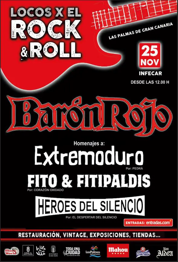 Cartel del eventos de música en Gran Canarias. Locos x el Rock & Roll en Las Palmas 2023