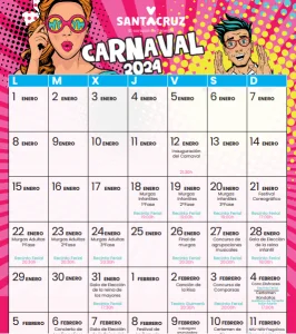 Programación de Eventos, Calendario y Fechas del Carnaval de Santa Cruz de Tenerife 2025. CALENDARIO CON PROGRAMA DEL CARNAVAL DE SANTA CRUZ 2025