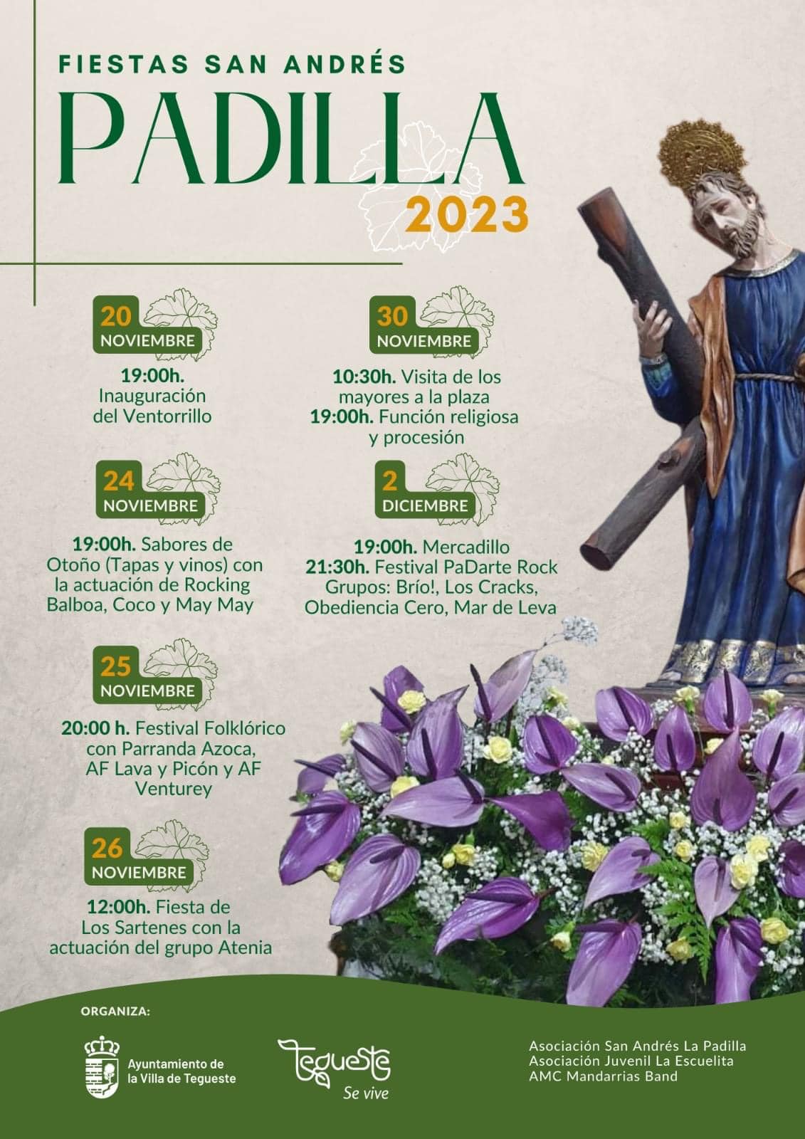 Fiestas de San Andrés en La Padilla, Tegueste 2023. Actos, Eventos, Actividades y Fechas de las Fiestas