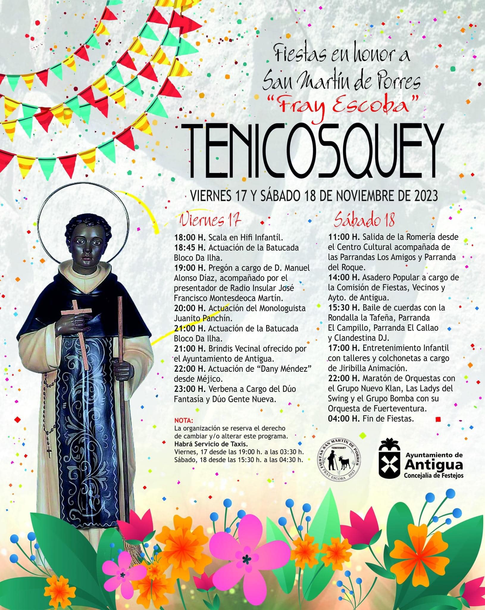 Programación de Actos, Eventos y Fechas de las Fiestas de San Martín de Porres en Tenicosquey en Antigua 2023 