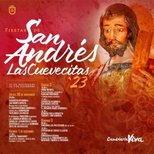 Programación de Fiestas en Las Cuevecitas, Candelaria 2023. Eventos Religiosos en Honor a San Andrés Apóstol