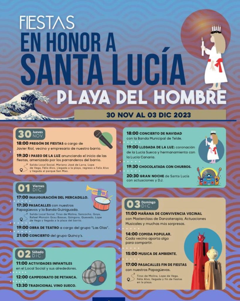Fiestas en honor a Santa Lucía en la Playa del Hombre 2023. Programa de Actos, Eventos y Fechas de las Fiestas en honor a Santa Lucía en la Playa del Hombre 2023