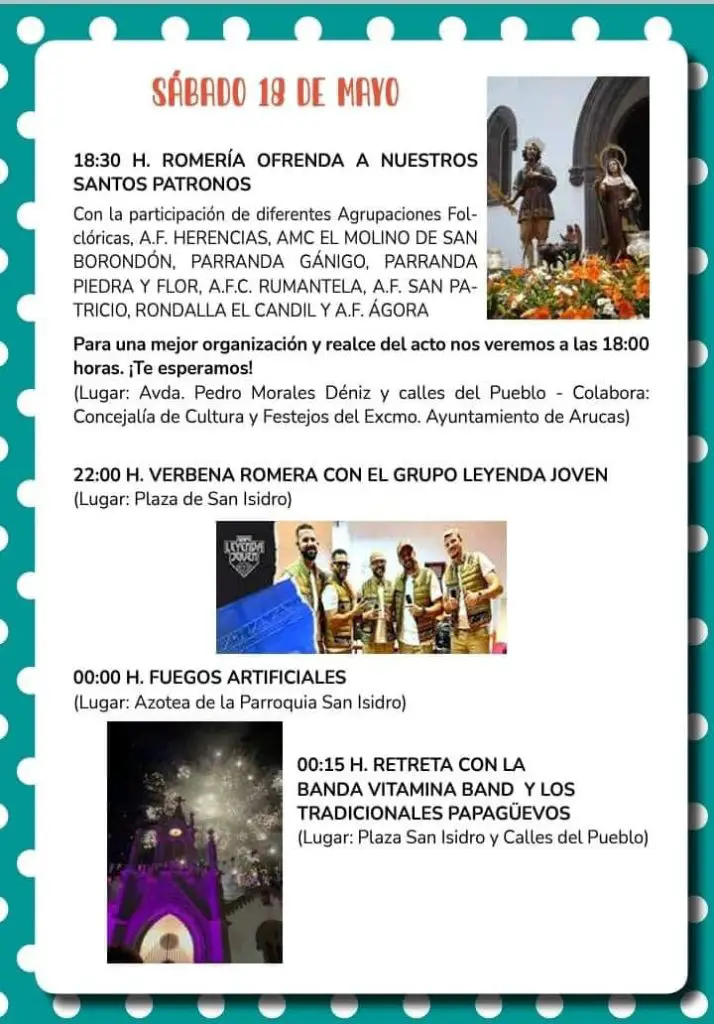 Programa de las Fiestas de San Isidro Labrador y Santa María de la Cabeza 2024 en Montaña Cardones, Arucas (Gran Canaria).