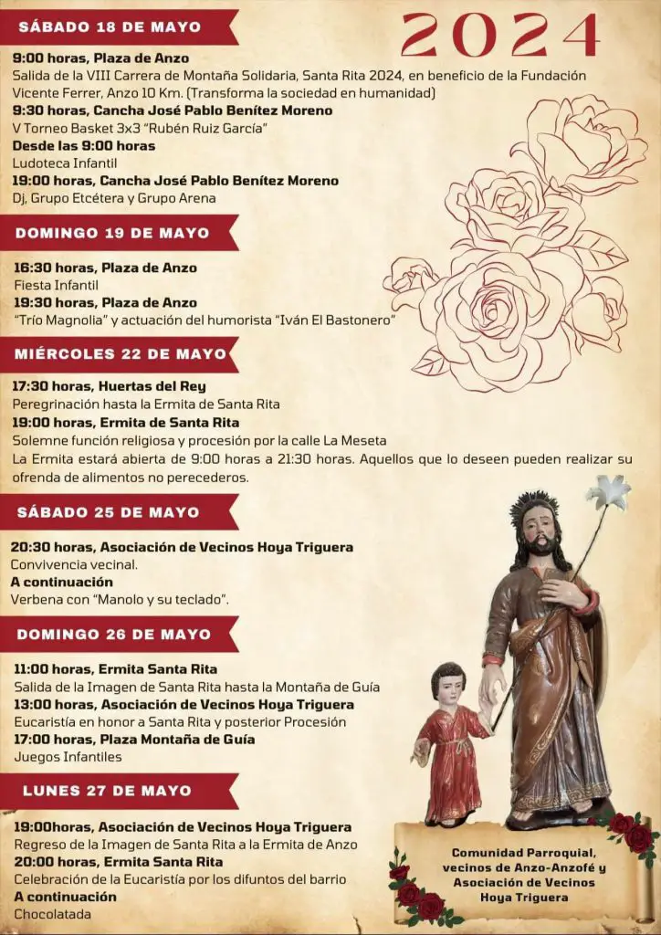Fiestas de Santa Rita de Casia 2024 en Anzo, Anzofé y Montaña de Guía