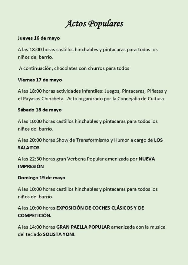 Programa Fiestas de la Virgen de Fátima en Pino Santo Bajo 2024
