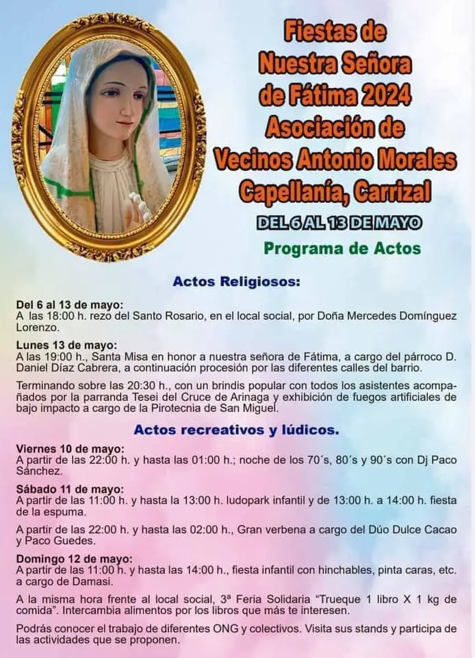 Descubre el Programa Completo de las Fiestas de la Virgen de Fátima en La Capellanía 2024