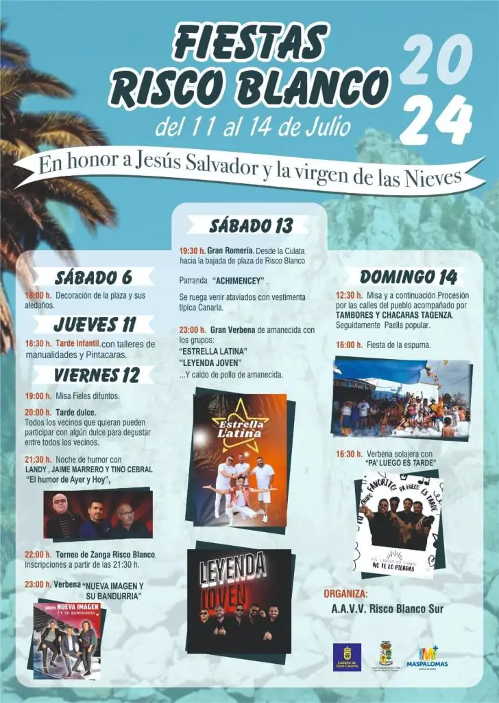 Programación con fechas y horarios de las Fiestas Risco Blanco en San Bartolomé de Tirajana Jesús Salvador y Las Nieves 2024