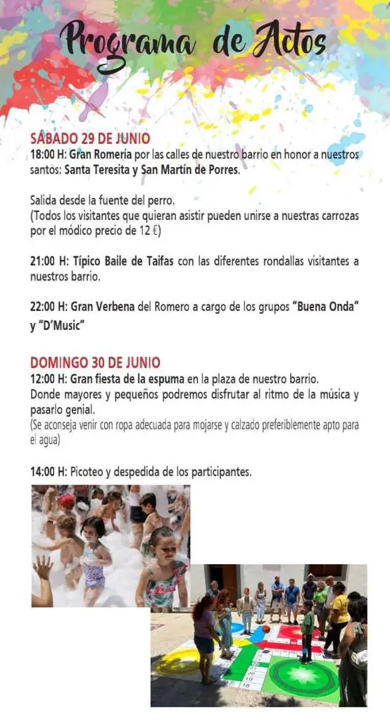 Romería y Verbena. Fiesta de la Espuma y Más. Cartel de las fiestas