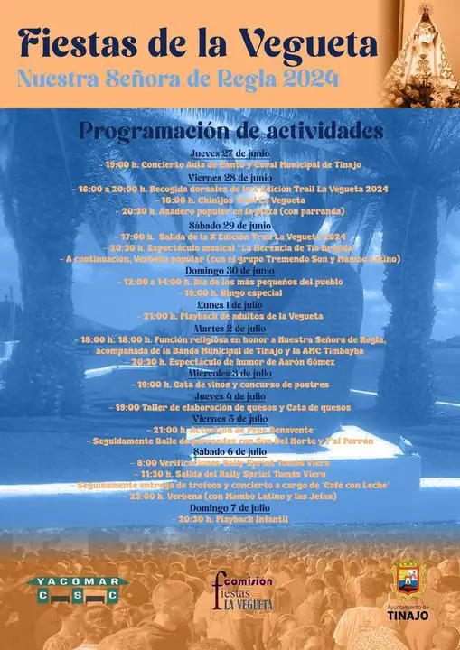 Cartel de las Fiestas de la Virgen de Regla en La Vegueta 2024. Programación de las Fiestas con los eventos y las actividades destacadas