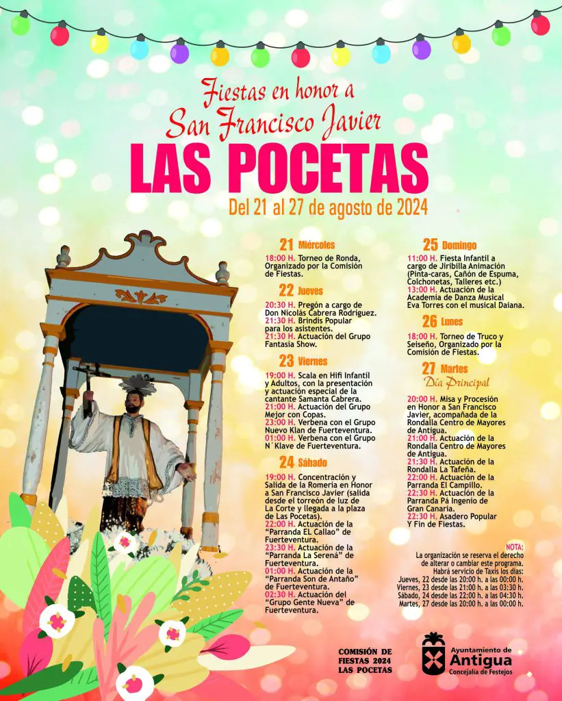 Fiestas San Francisco Javier en Las Pocetas 2024. Estas celebraciones, que se desarrollarán del 21 al 27 de agosto de 2024