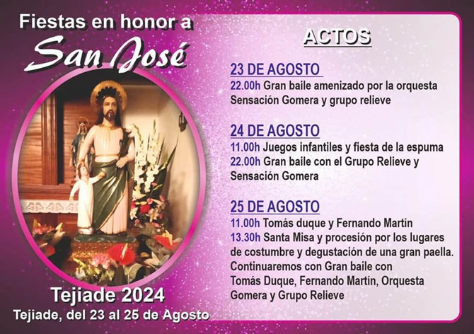 Las Fiestas en honor a San José en Tejiade son uno de los eventos más esperados del año. Durante tres días, del 23 al 25 de agosto de 2024