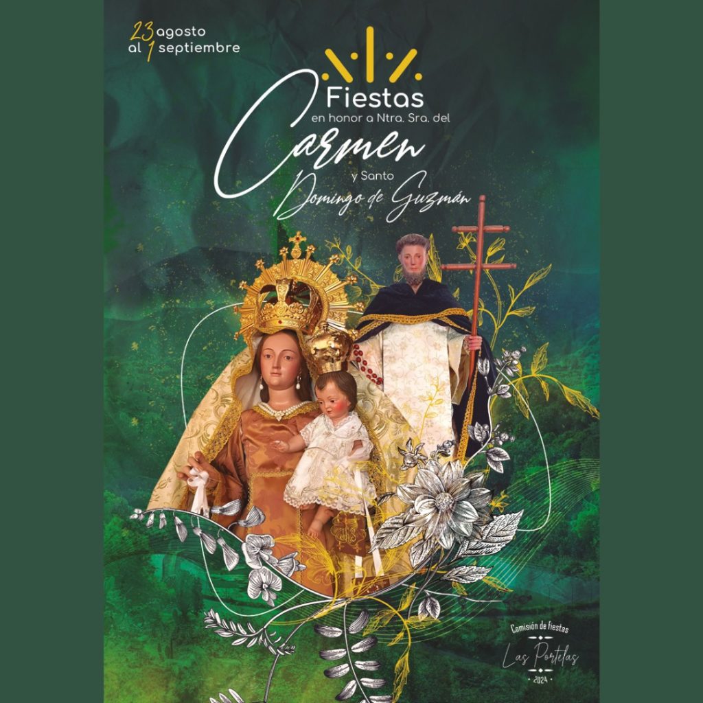 Cartel Fiestas en honor a Ntra. Sra. del Carmen y Santo Domingo de Guzmán en Las Portelas 2024